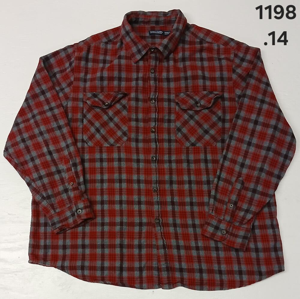 Faded Gory (2XL) Red Plaid Long Sleeve Button Flannel Shirt